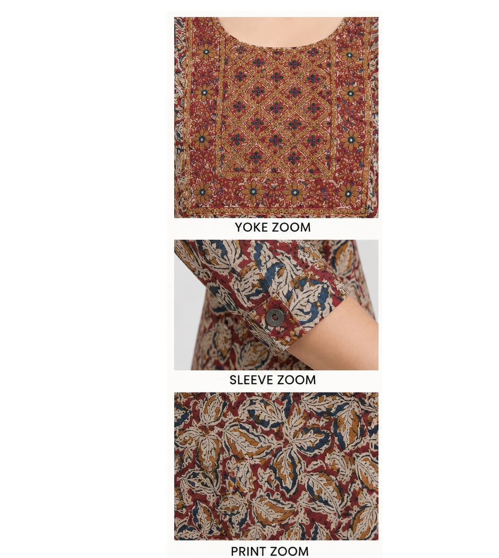 Cotton Kalamkari Kurtis for Women | Hand block Kalamkari Print, Women's Wear Maroon