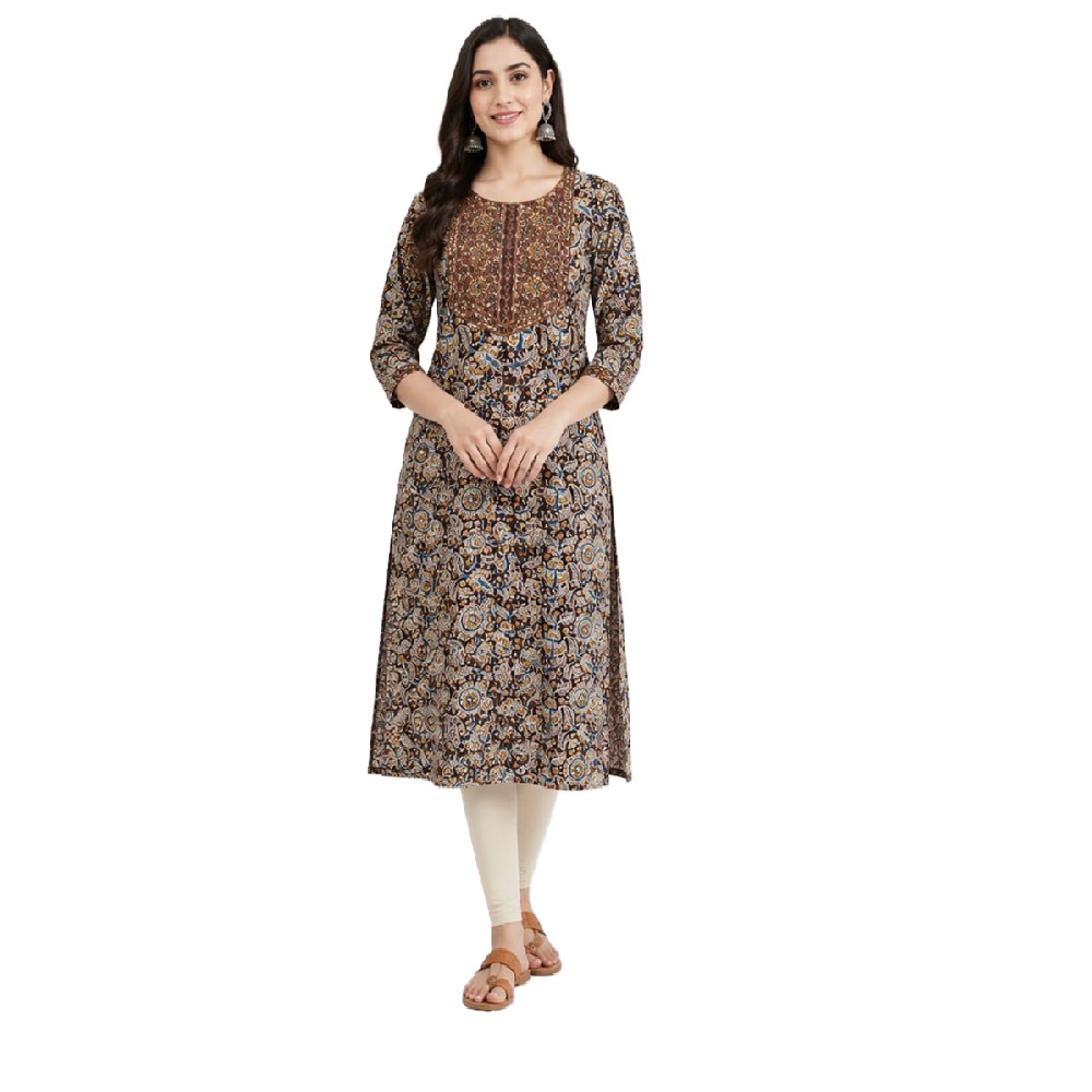 Pure Cotton Handblock Printed Kalamkari Straight Kurti for Women Red colour