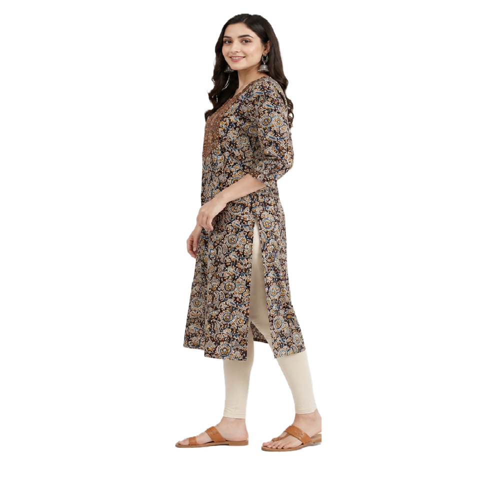 Pure Cotton Handblock Printed Kalamkari Straight Kurti for Women Red colour
