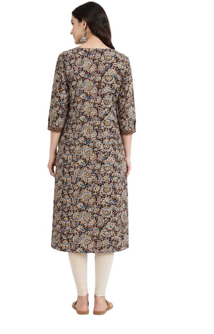 Pure Cotton Handblock Printed Kalamkari Straight Kurti for Women Red colour