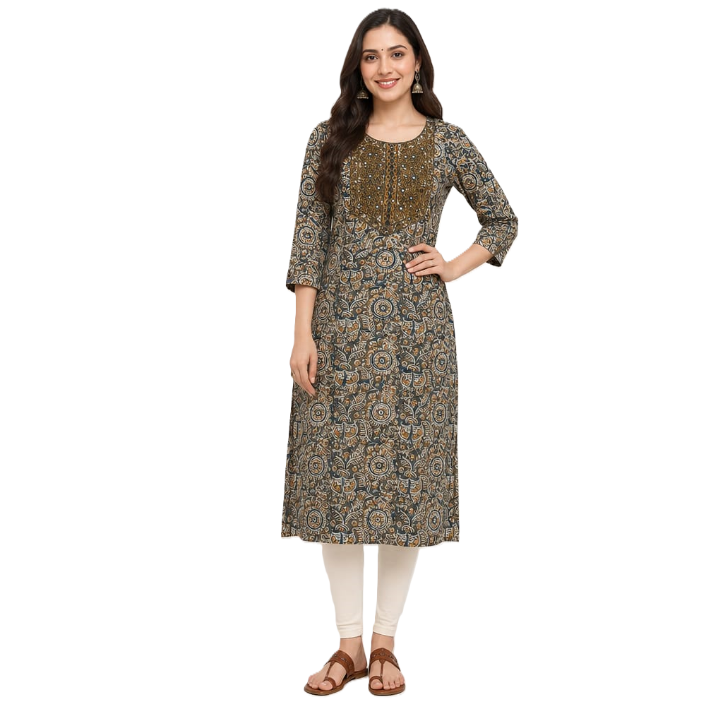 cotton kurtis for women kalamkari print Olive