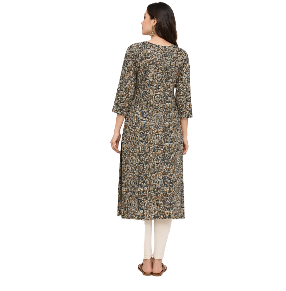 cotton kurtis for women kalamkari print Olive