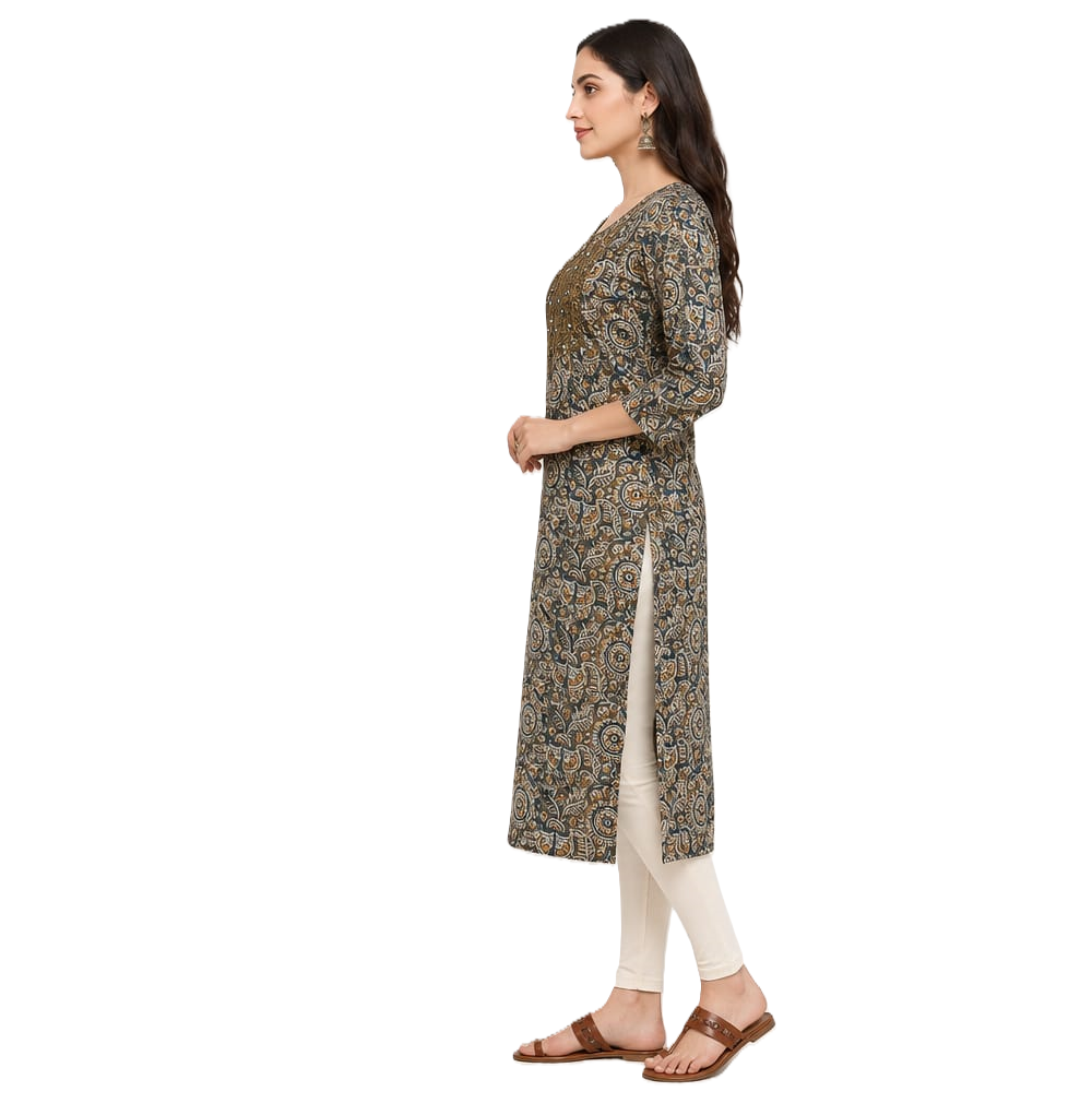 cotton kurtis for women kalamkari print Olive
