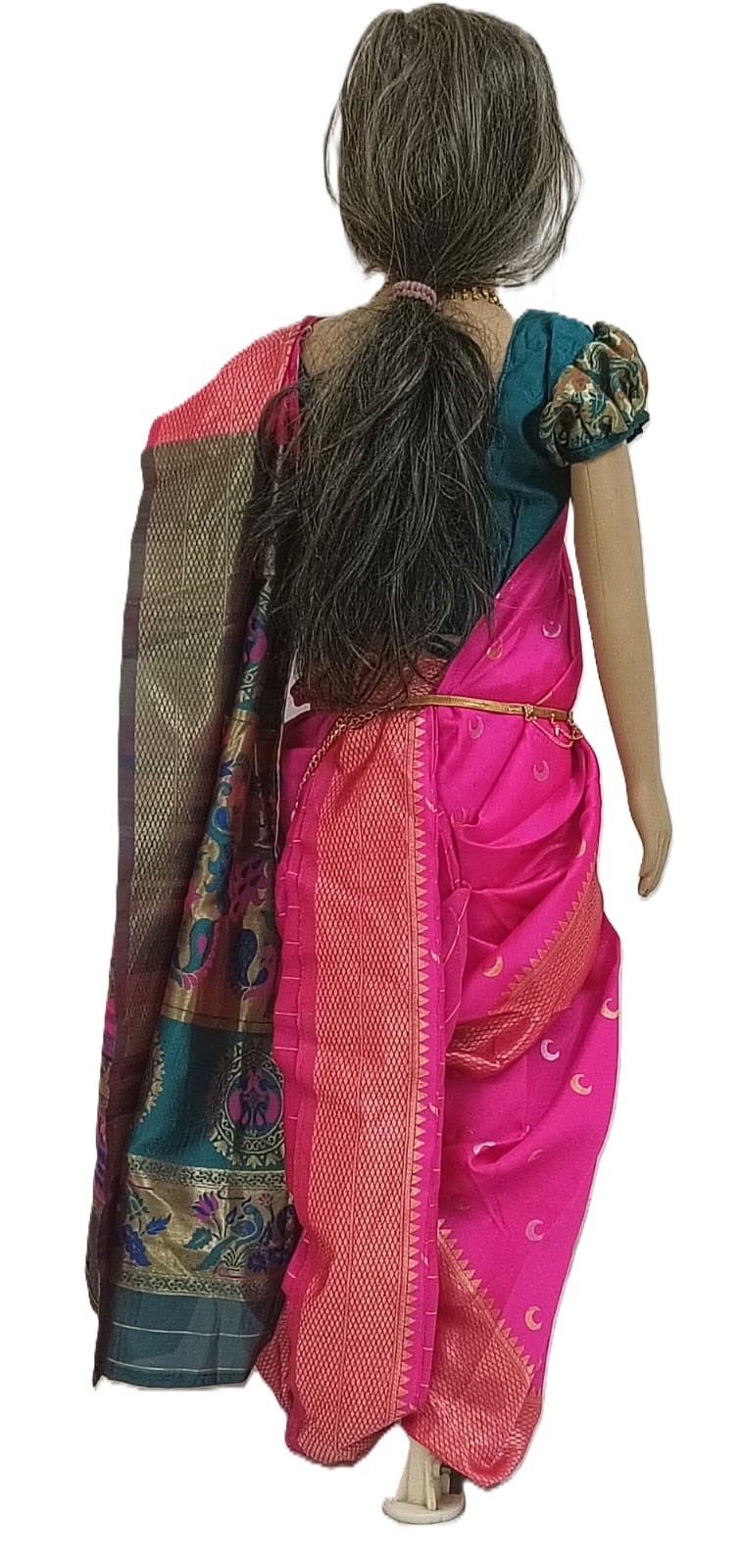Nauvaari sari for girls birght pink