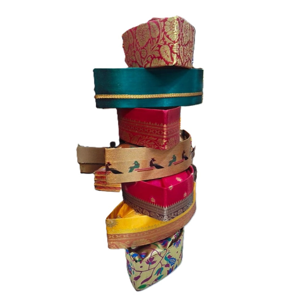 Groom Turban/topi/cap in Paithani - Yellow