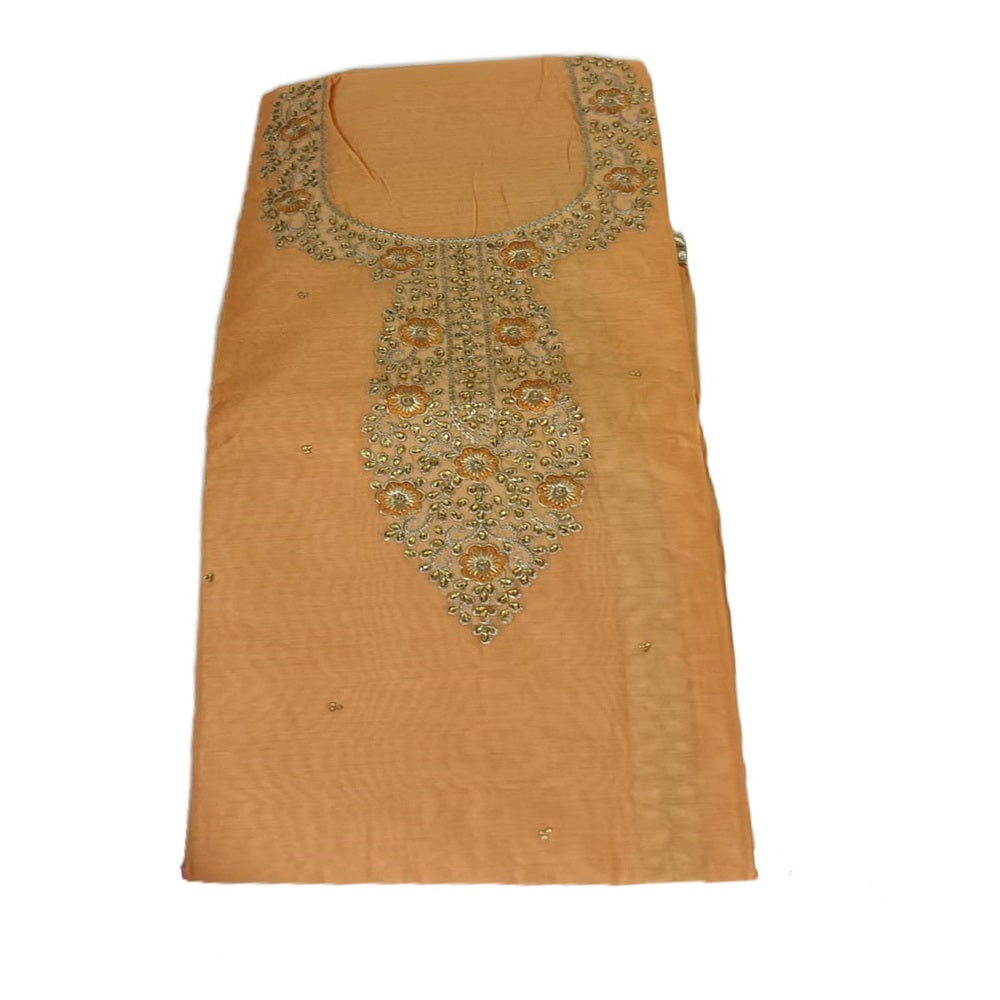 Kundan Work Chanderi Silk Dress Material Mango Yellow