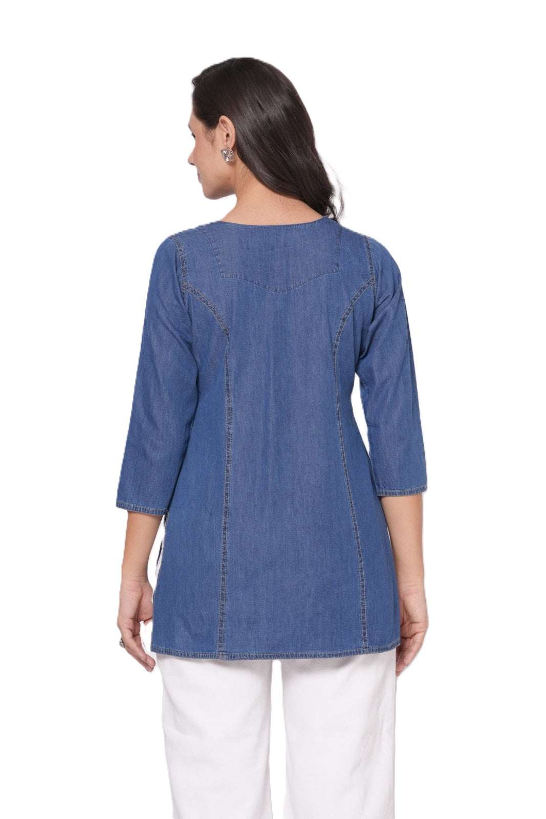 Denim Princess Cut Short Kurti/Top for Women Light Blue