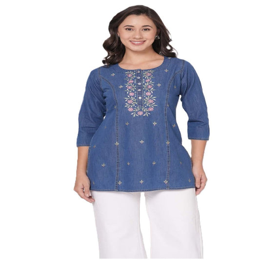Denim Princess Cut Short Kurti/Top for Women Light Blue