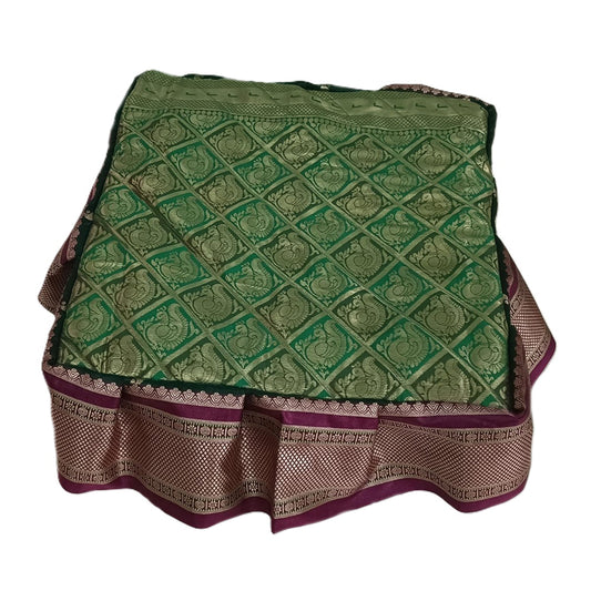 Paithani Chaurang Aasan for Pooja and Rituals | 15 Inch Length Square | Beautiful Traditional Silk Cloth with Golden Zari & Plum colour Frills