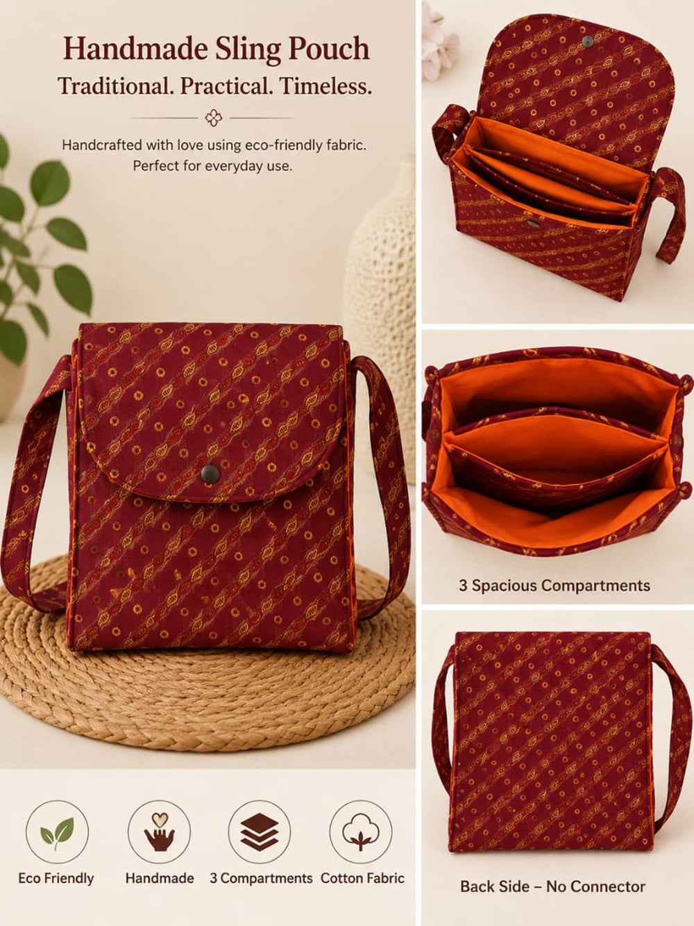 Leheria Sling purse, cotton fabric