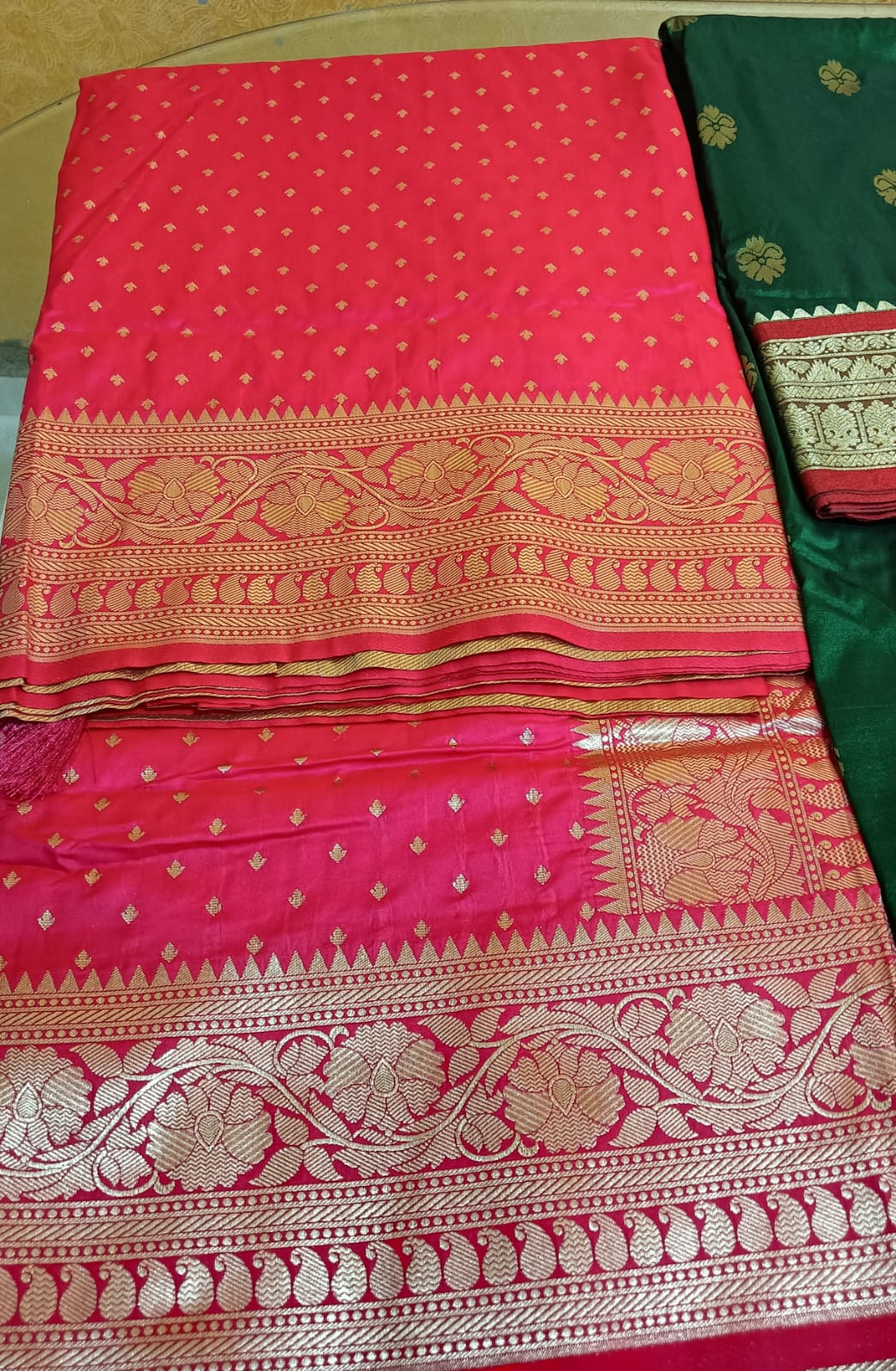 Nauvaari saree for wedding and festivals Banarasi Unstitched Bridal Collection red