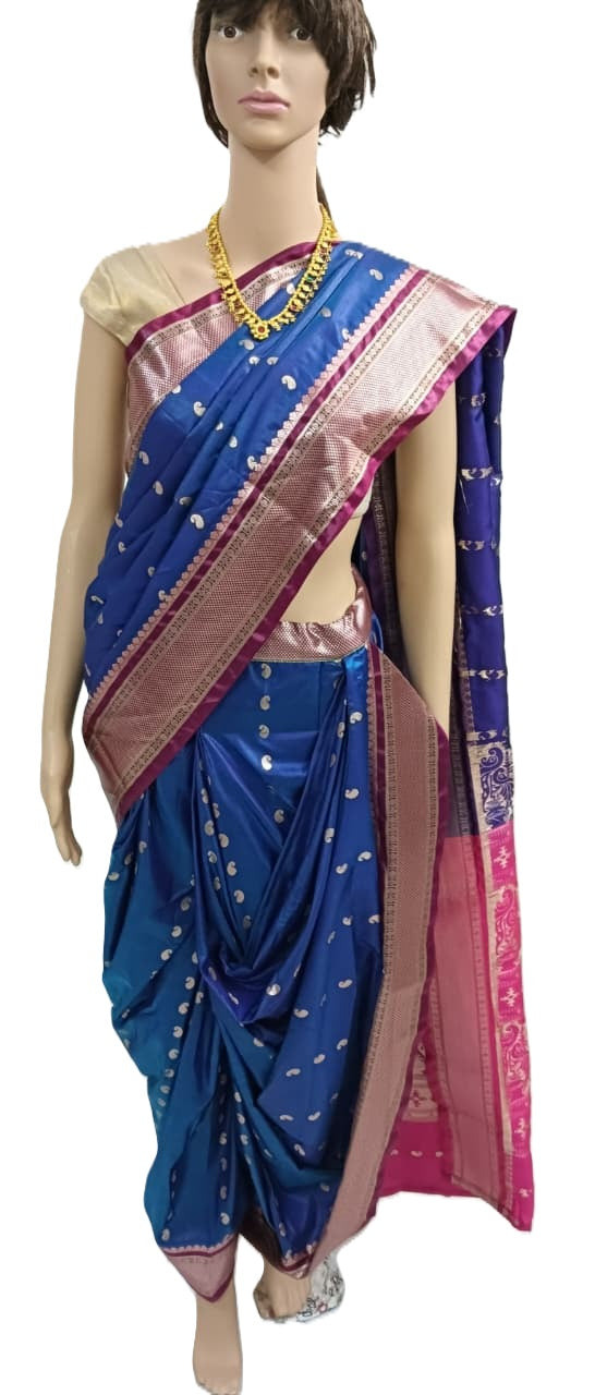 nauvaari sarees for women Gauri Ganpati Special - Maau Silk Blue dhup chav