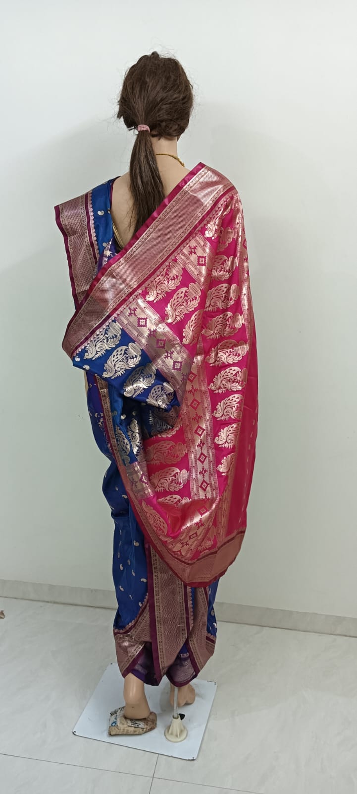 nauvaari sarees for women Gauri Ganpati Special - Maau Silk Blue dhup chav