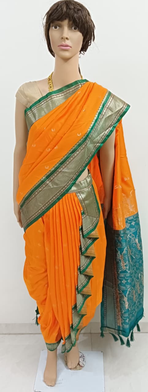 Nauvaari sarees for women Gauri Ganpati Special - Maau Silk - Mango yellow