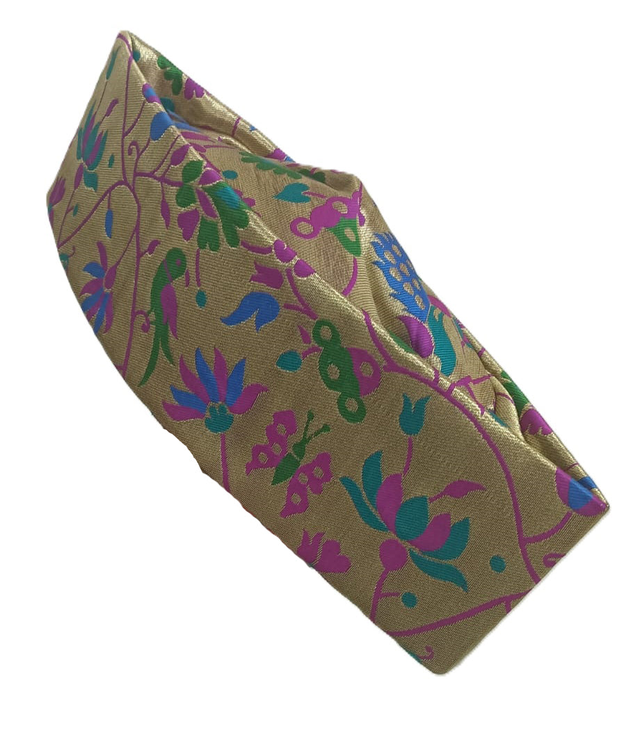 Paithani tourban/topi/cap for grooms golden Paithani Jaali-vel design