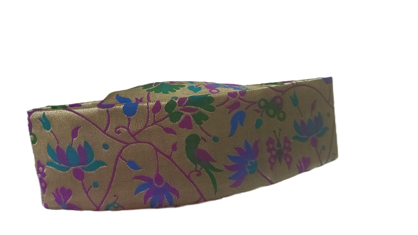Paithani tourban/topi/cap for grooms golden Paithani Jaali-vel design