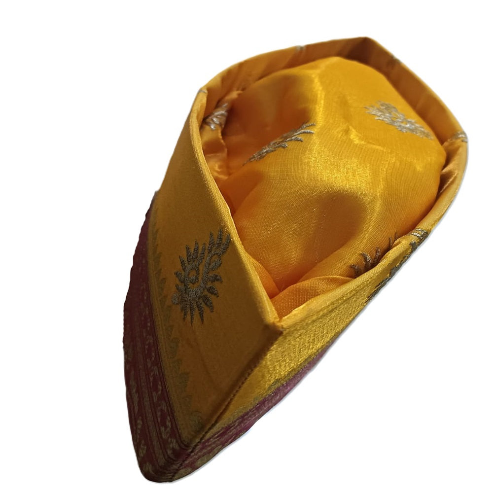 Groom Turban/topi/cap in Paithani - Yellow