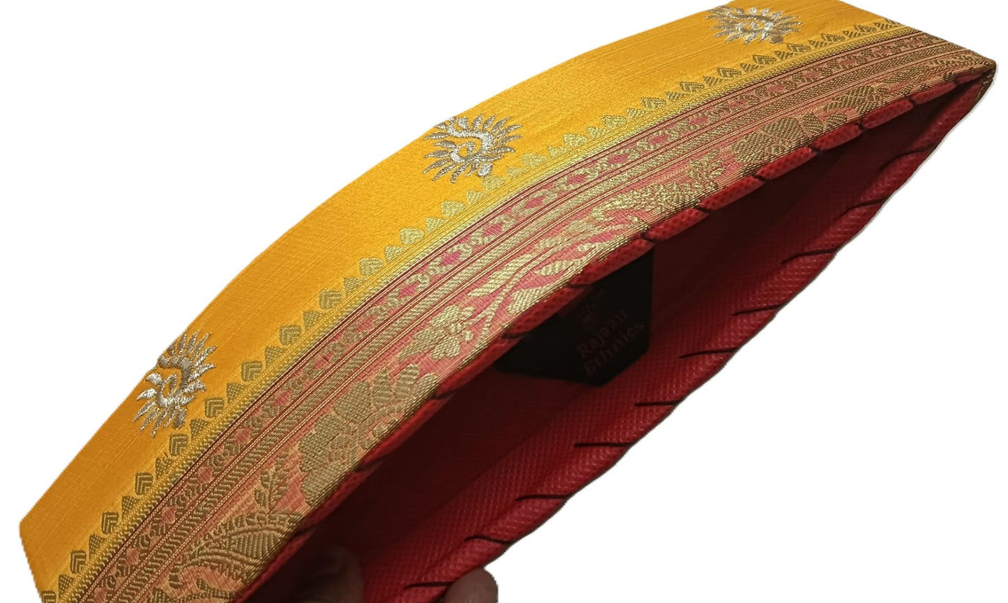 Groom Turban/topi/cap in Paithani - Yellow