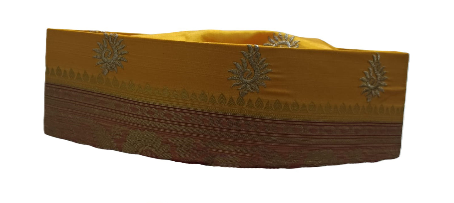 Groom Turban/topi/cap in Paithani - Yellow