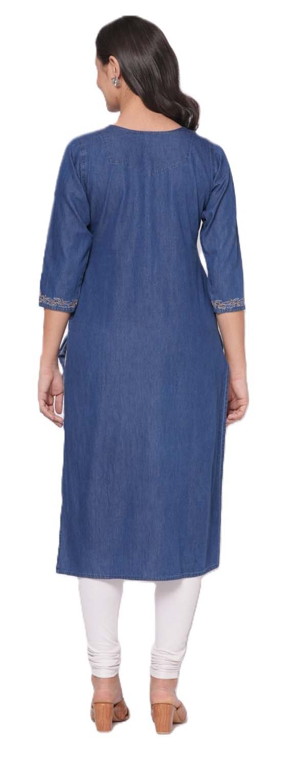 Denim Floral Embroidery Kurti