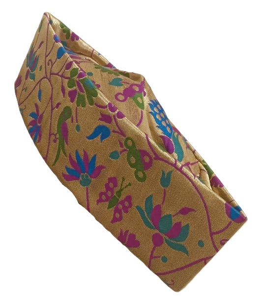 Paithani tourban/topi/cap for grooms golden Paithani Jaali-vel design Single