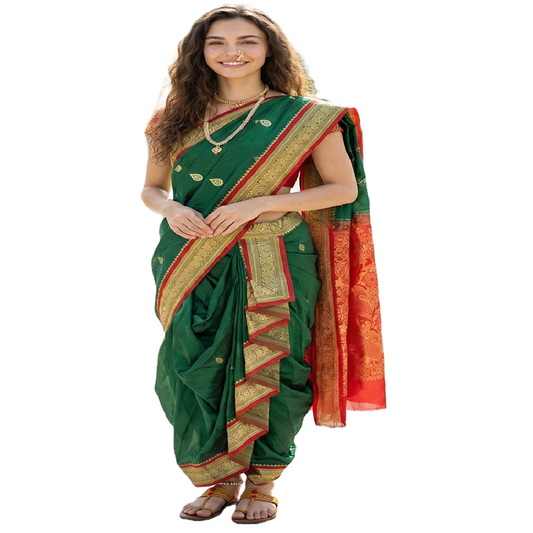 nauvaari sarees for women Wedding special Kanjivaram (Green) Shahi Peshvai