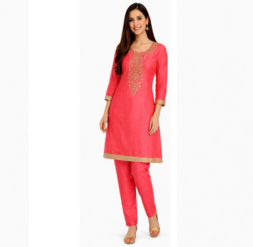 Chanderi Cotton peach dress material