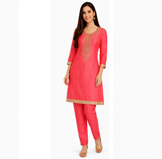 Chanderi Cotton peach dress material