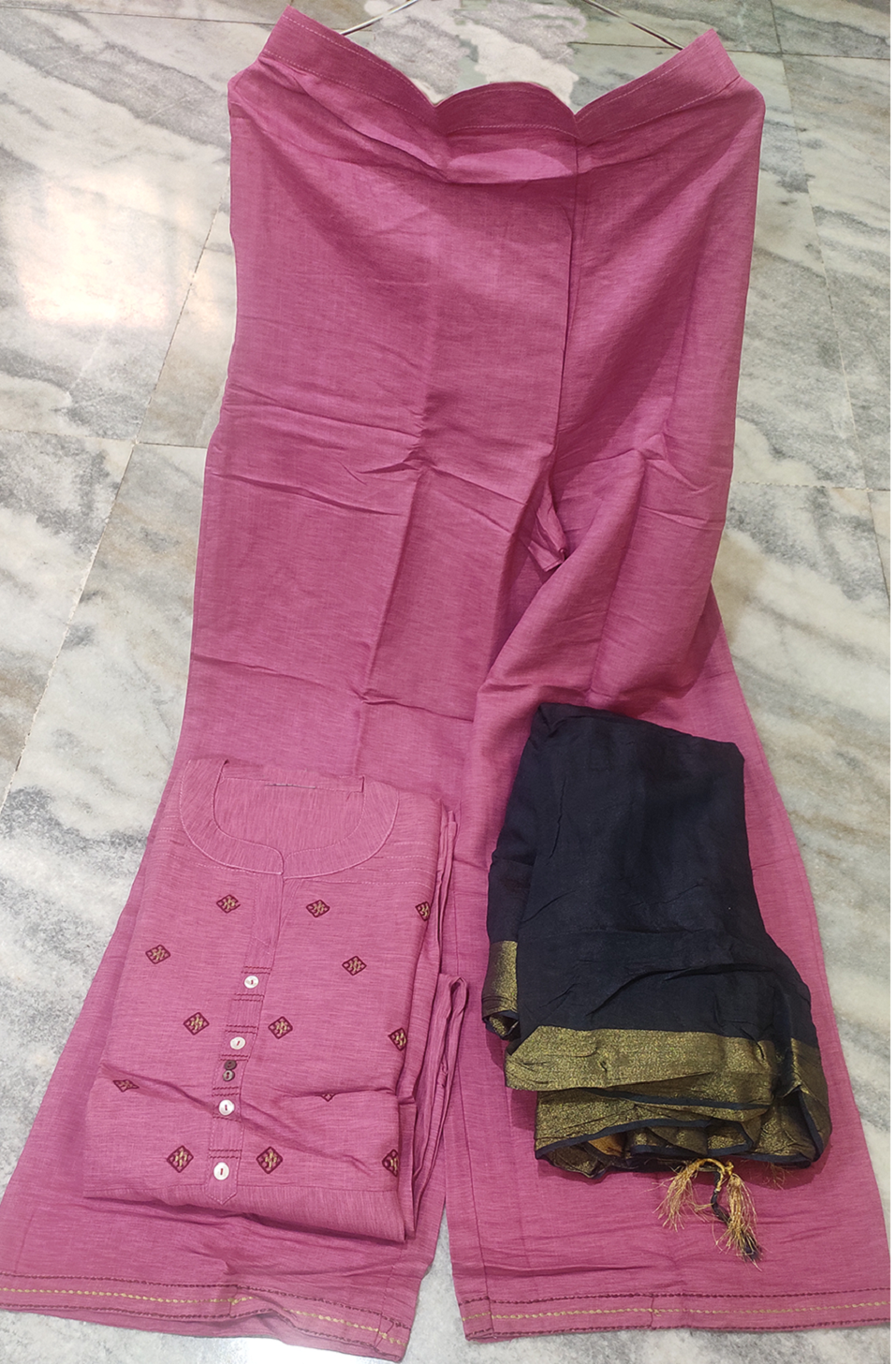 Slub Cotton kurti plazo dress with dupatta, best in summer