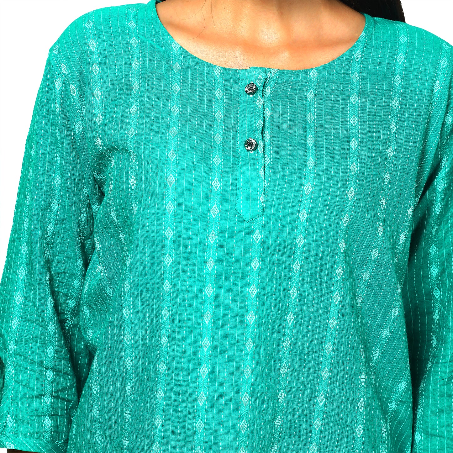 cotton short tops, Katha work and ikkat print