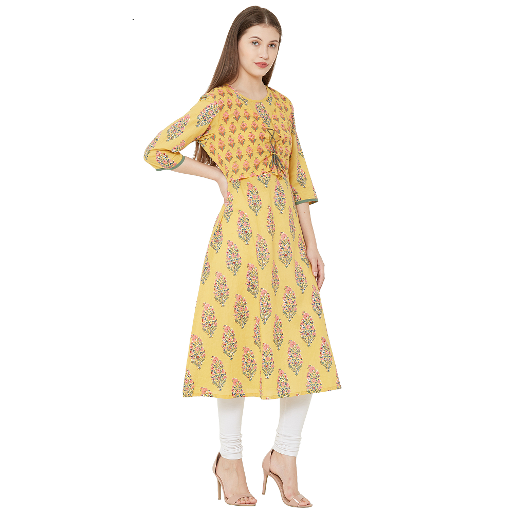 Jaipuri Cotton A-Line (Semi Anarkali) Kurti for Women