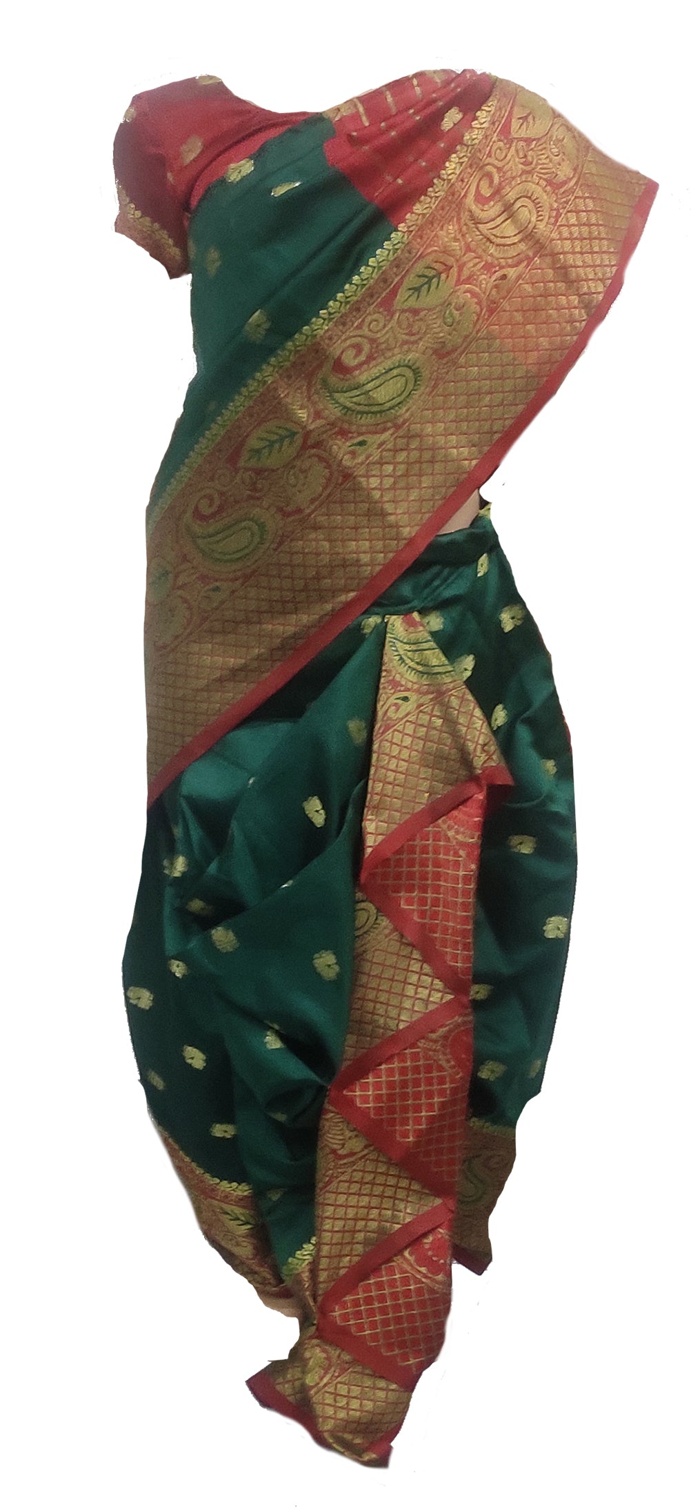 gia Ready To wear nauvaari sarees for girls festivals collection color (Bottle Green)