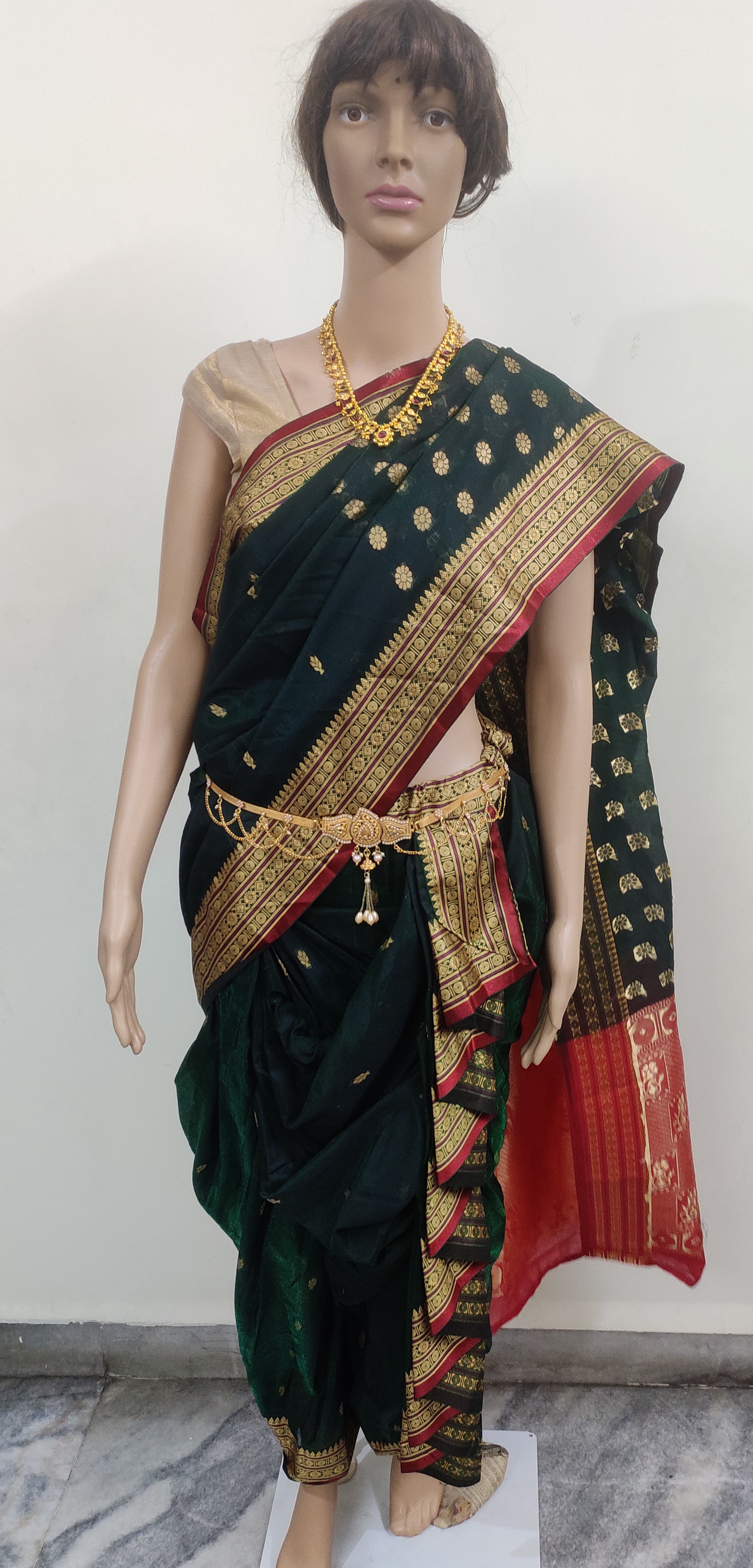 sari for women nauvaari ready to wear bottle green