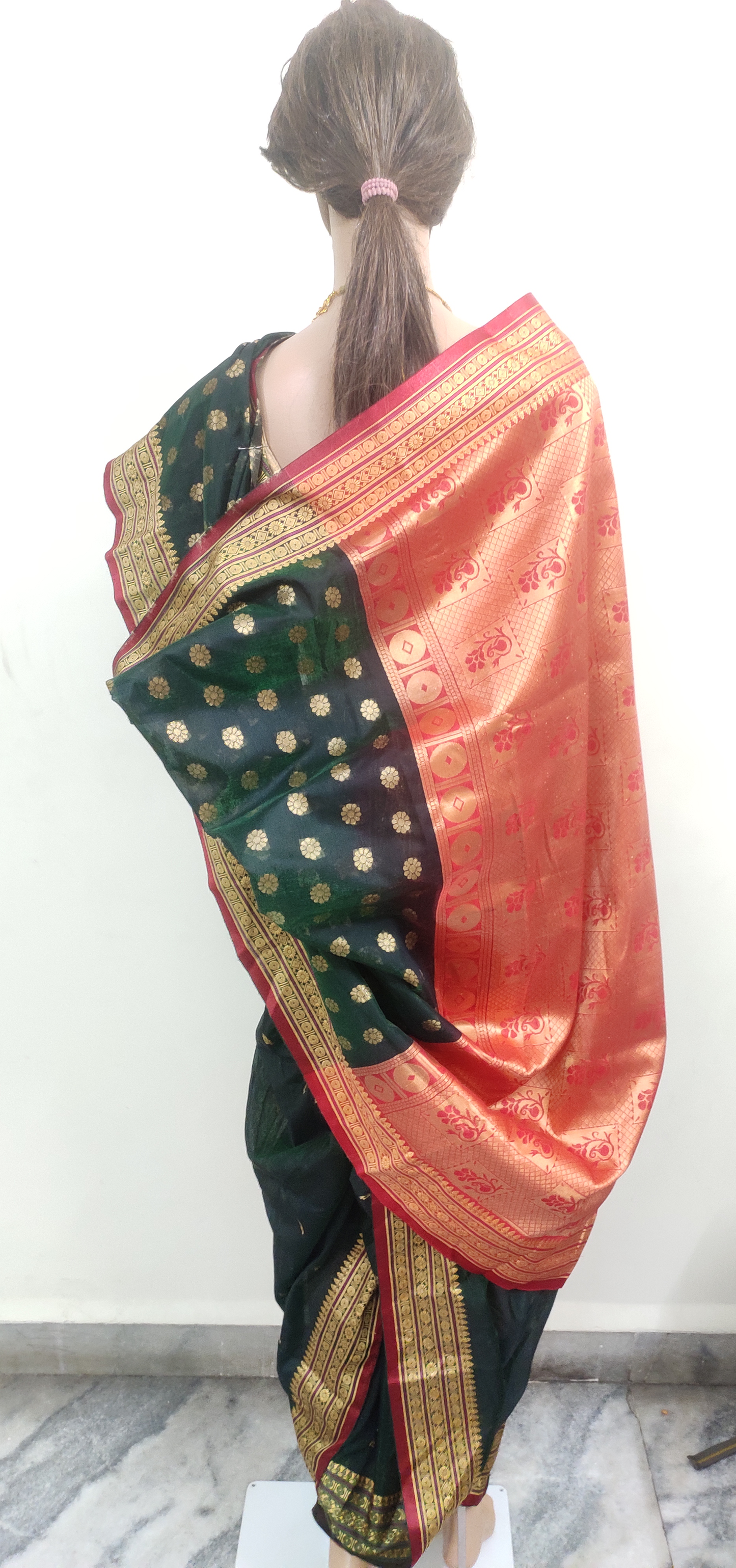 sari for women nauvaari ready to wear bottle green