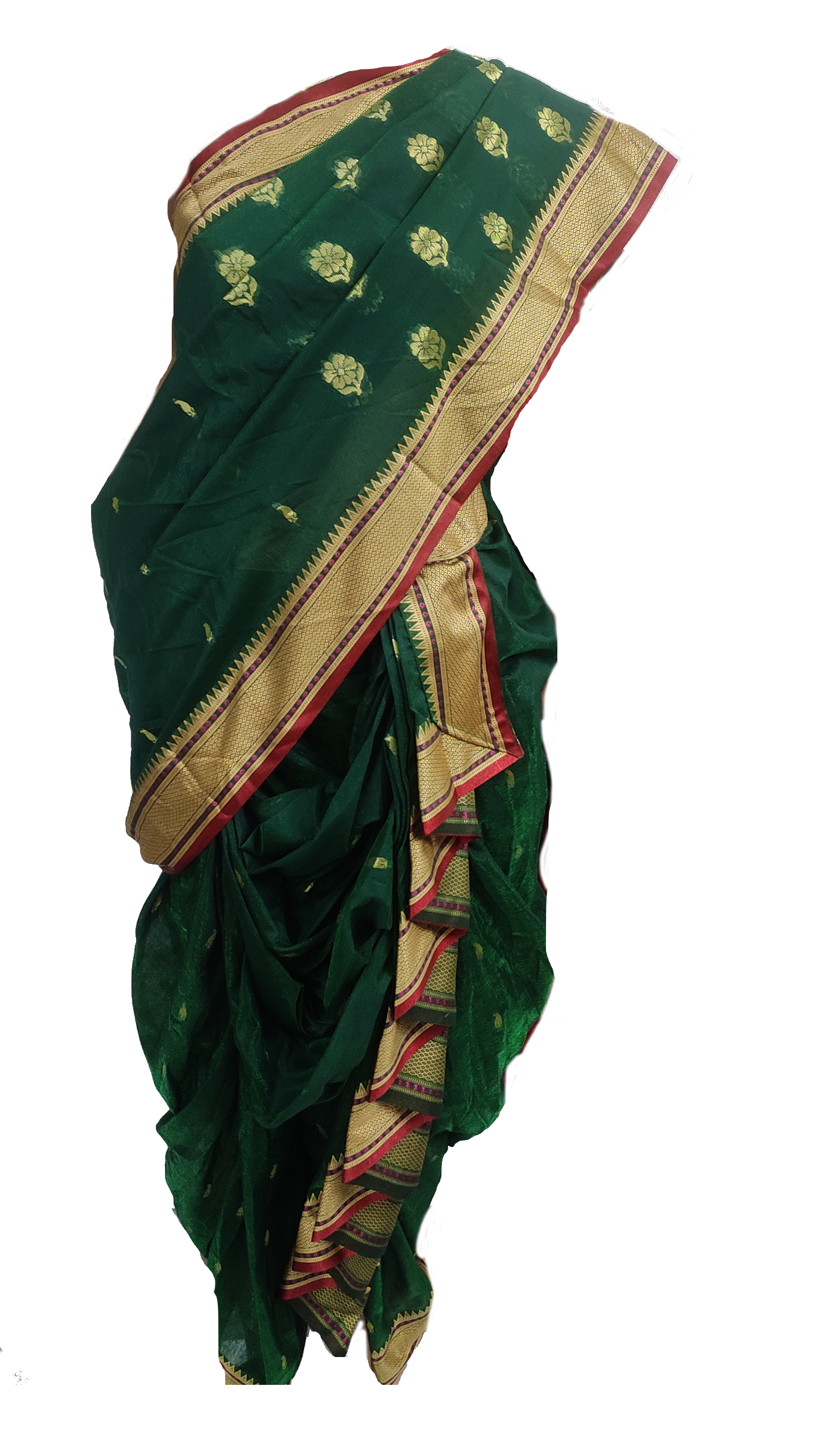 women's saree nauvaari ready to wear green, without blouse piece