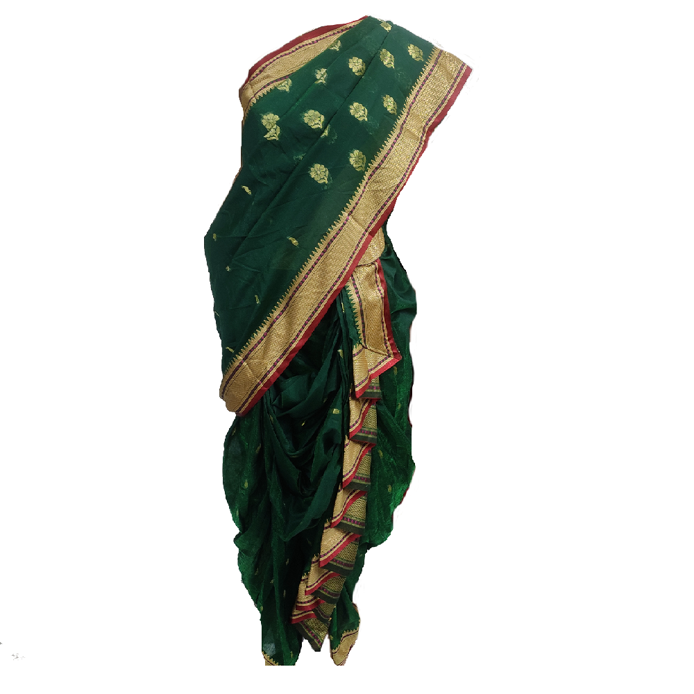 women's saree nauvaari ready to wear green, without blouse piece