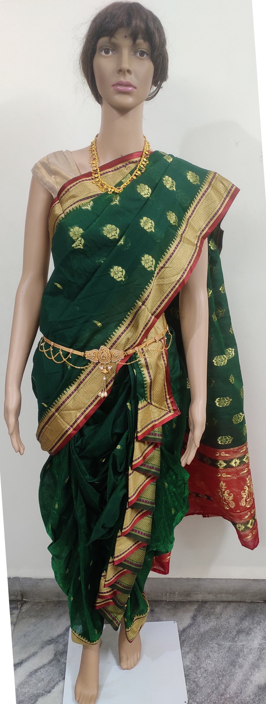 women's saree nauvaari ready to wear green, without blouse piece