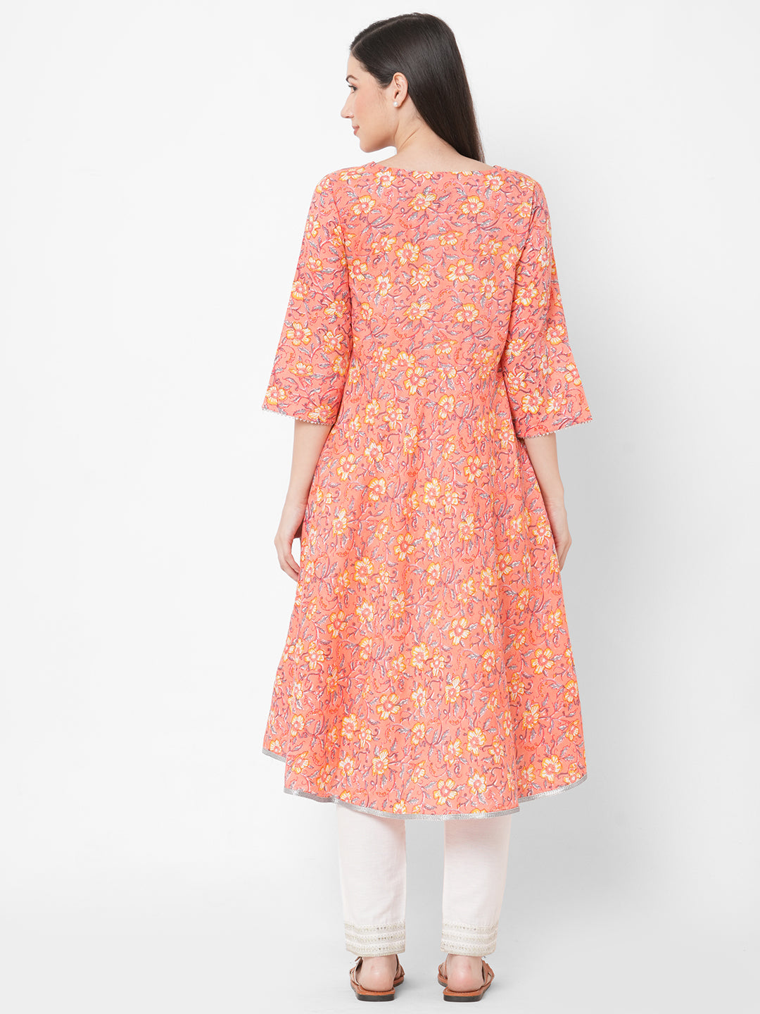 gia Jaipuri Peach Floral Kurtis