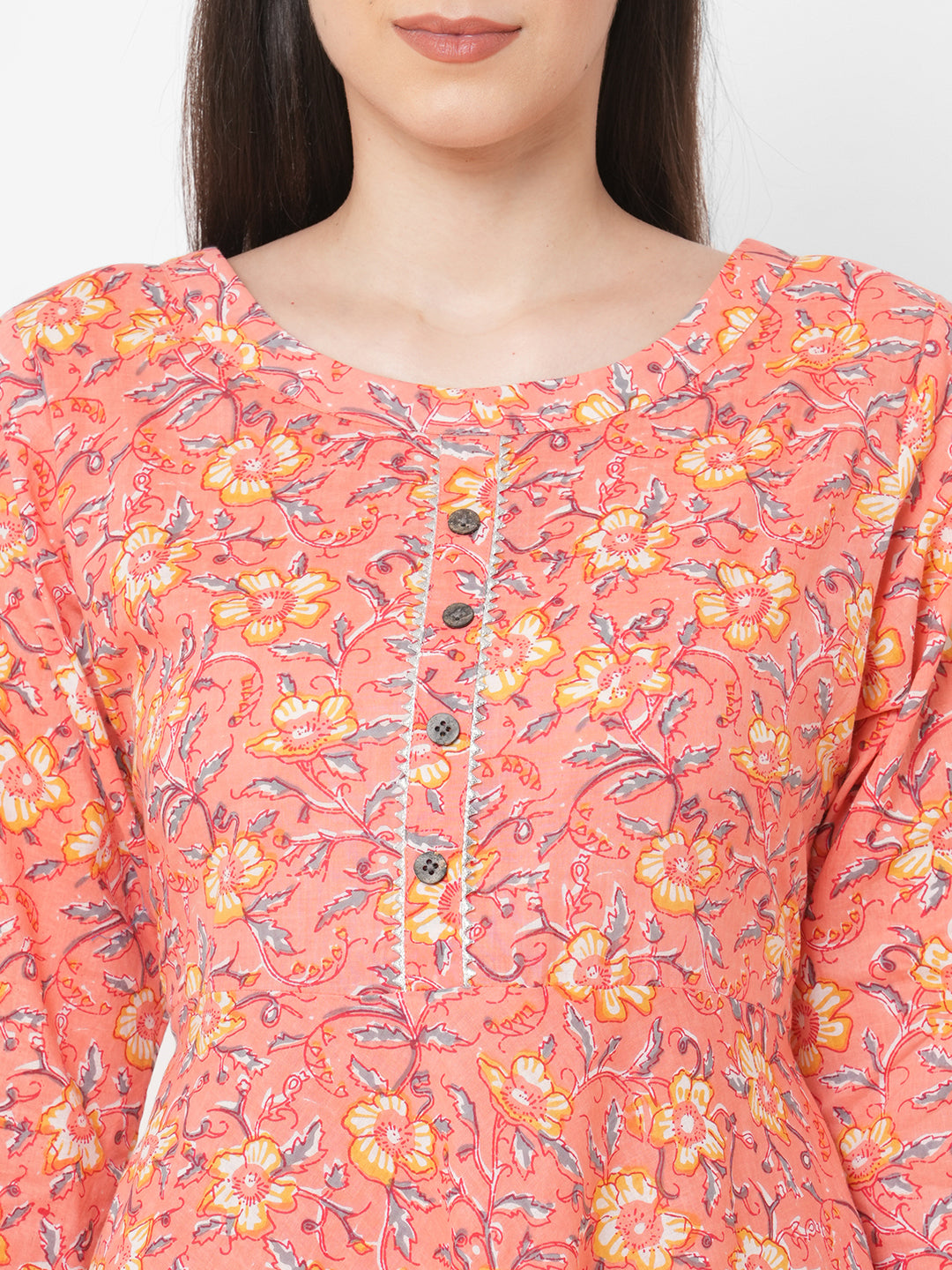 gia Jaipuri Peach Floral Kurtis