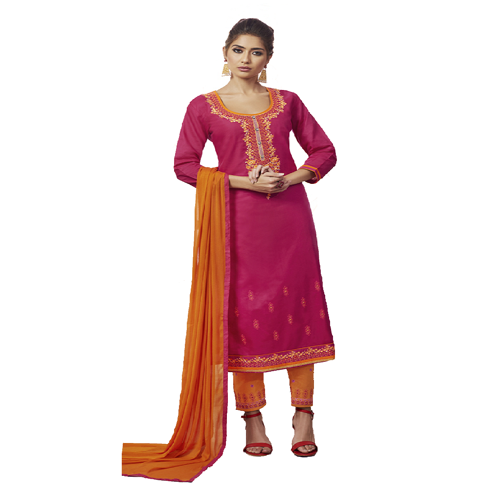 Cotton reshim embroidery dress material Pink