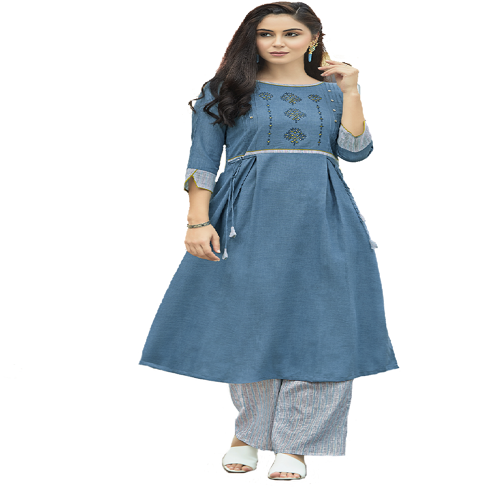 Cotton ready to wear dress Designer Only XXL Blue color