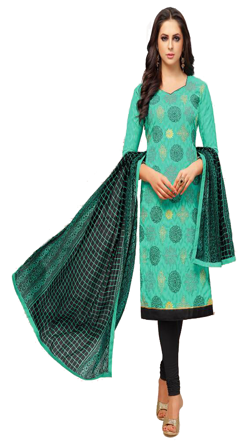 Cotton Dress material sea green color