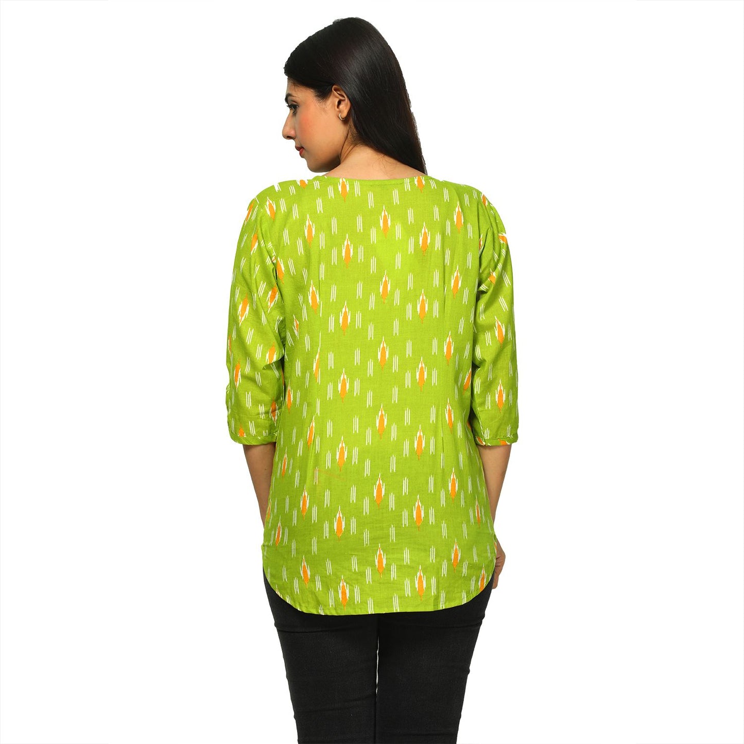 cotton short tops, Katha work and ikkat print