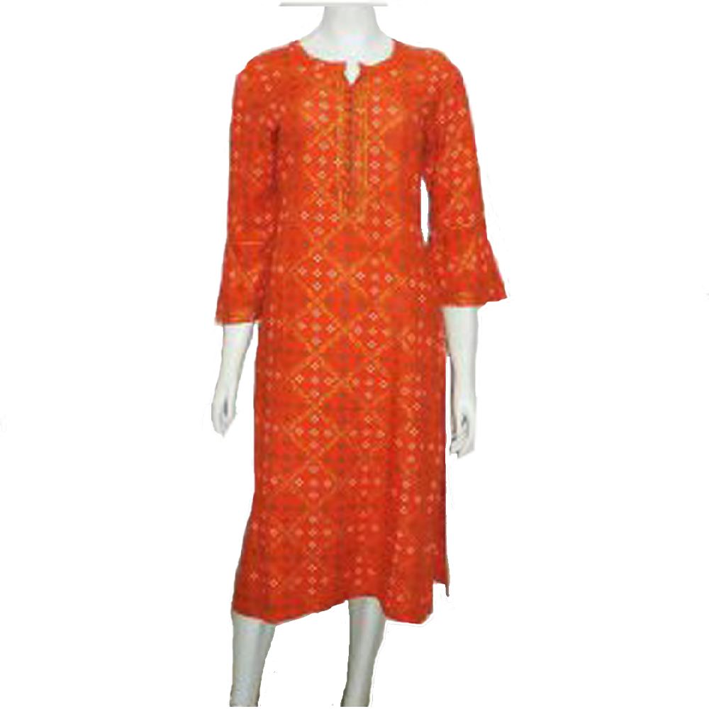 Jaipuri Bandhani Kurtis Slub Cotton Orange