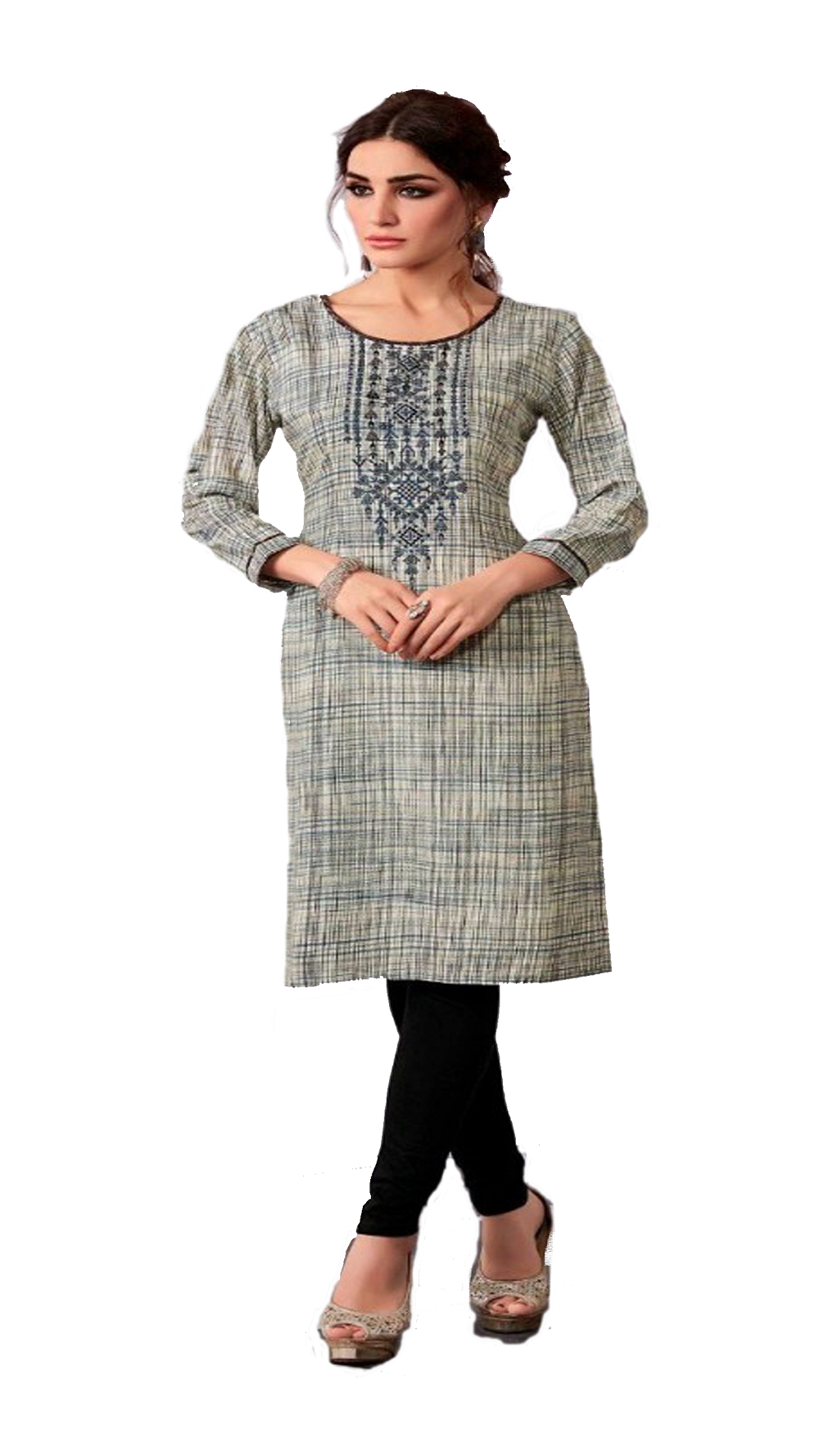 Summer special Kurti soft cotton with reshim embroidery. Grey color