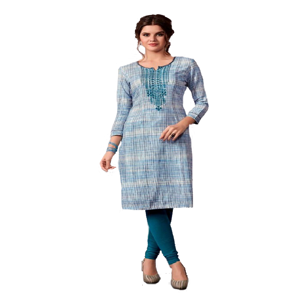 Summer special Kurti soft cotton with reshim embroidery. Aegean Blue color Only Size L