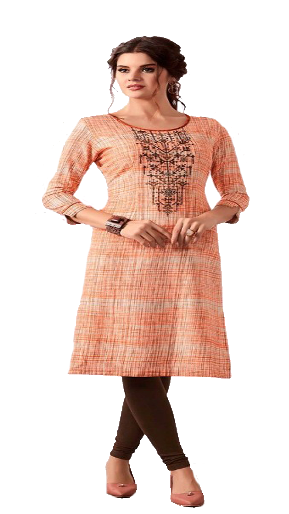 Summer special Kurti soft cotton with reshim embroidery. Orange color