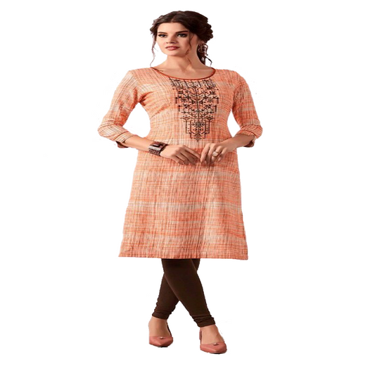 Summer special Kurti soft cotton with reshim embroidery. Orange color