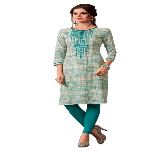 Summer special Kurti soft cotton with reshim embroidery. Rama Green color Size XXL