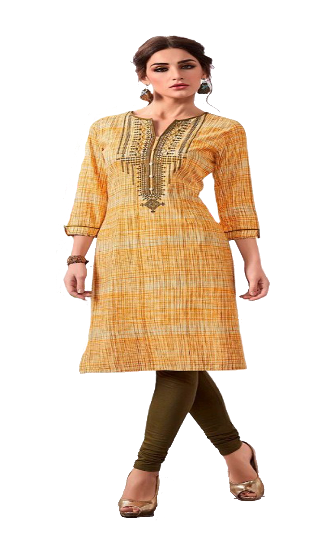 Summer special Kurti soft cotton with reshim embroidery. Mango Yellow color